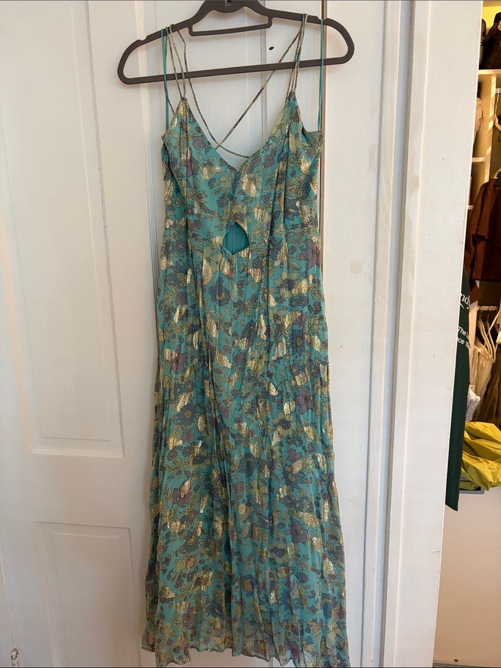Karina Grimaldi Teal Floral Metallic Maxi Dress